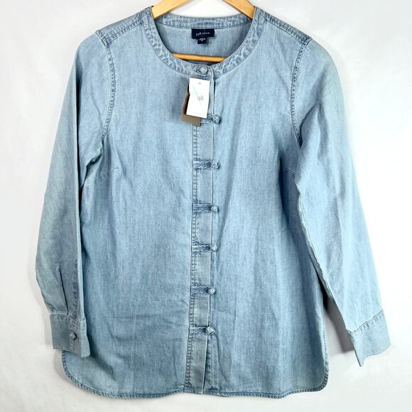 NWT J. Jill Clarity Wash Knot Button Denim Top XS - Picture 1 of 8
